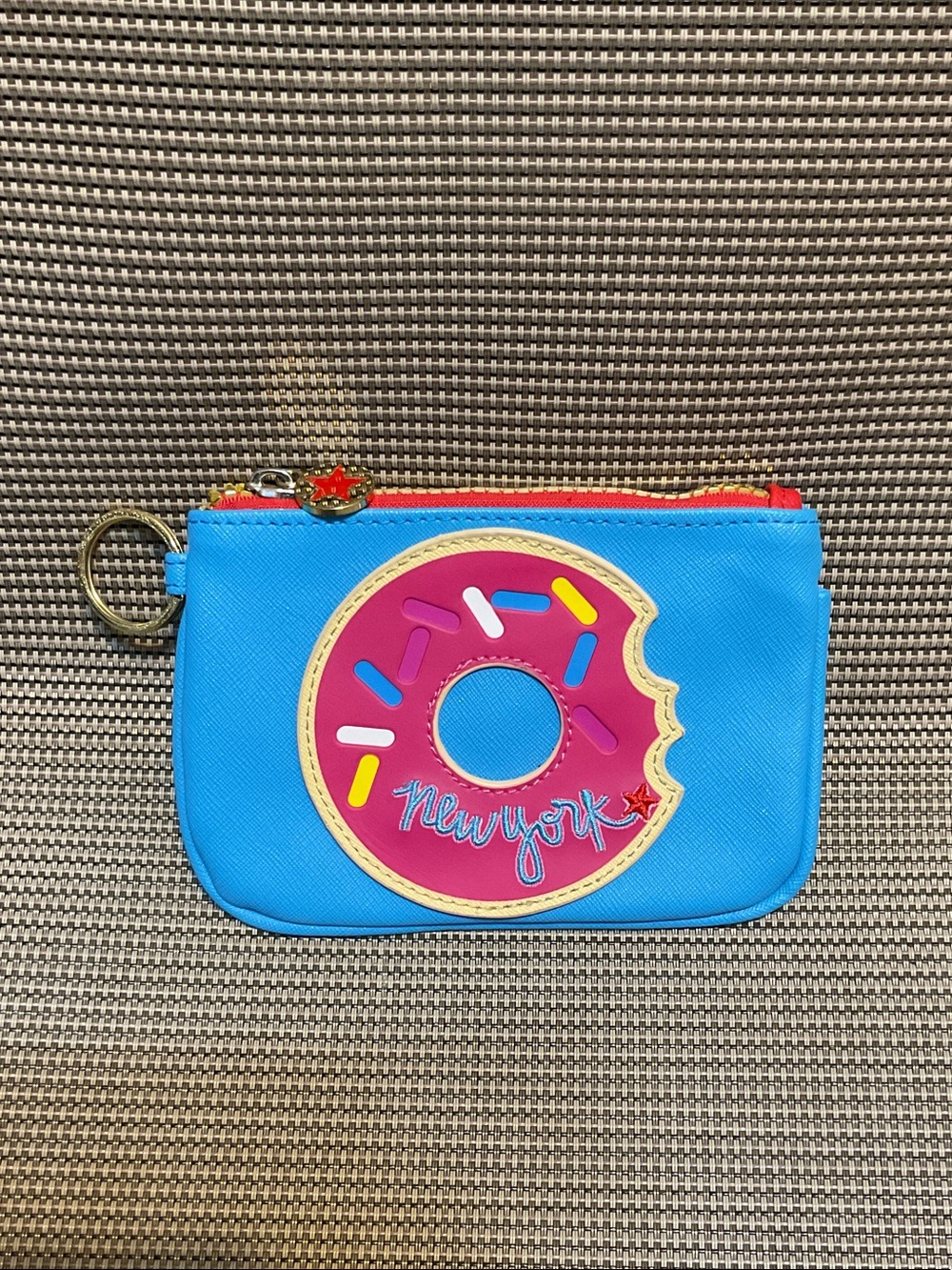 Dabney Lee Bright Blue Coin Pouch with Pink Donut Applique